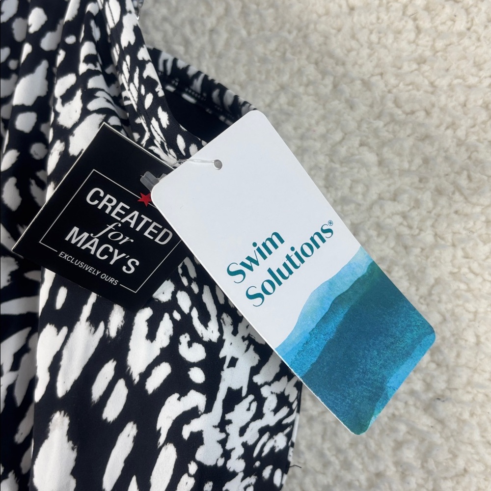NWT Swim Solutions Black White Flyaway Fauxkini One-Piece Swimsuit PLUS 22W - Picture 6 of 7